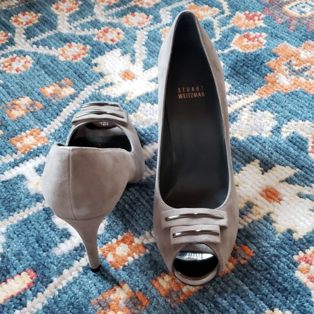 Stuart Weitzman suede peep toe pumps